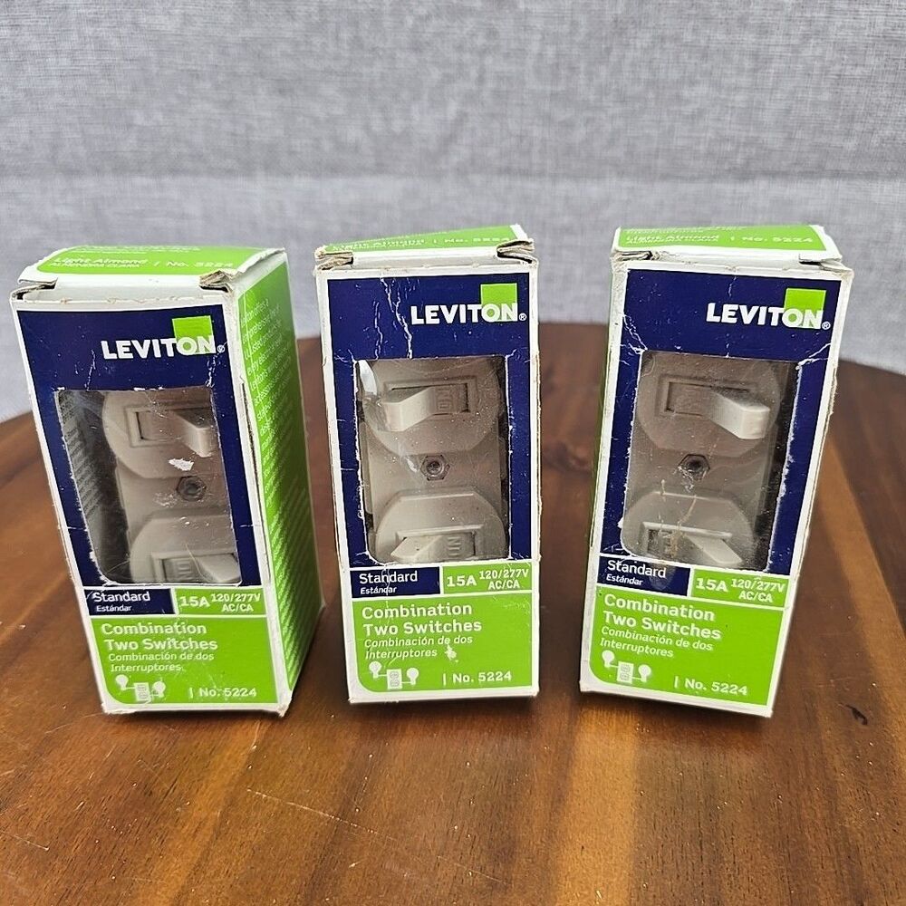 Leviton 1-Pole 2 Toggle Switch Light‎ Almond Set Of 3 15A 277V 05224-2TS